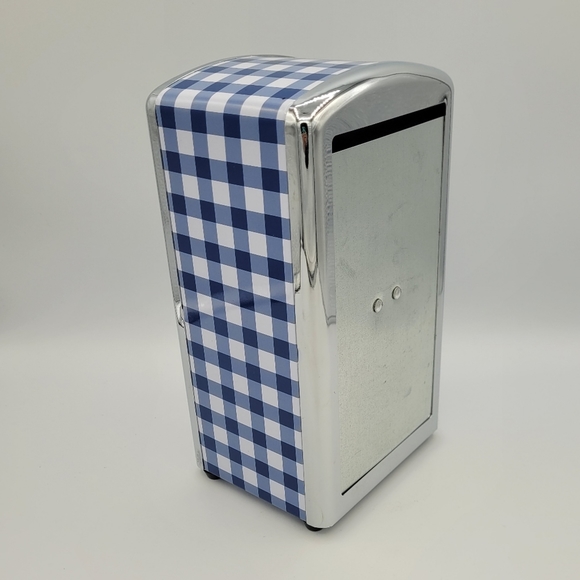 Retro-Style Blue Gingham Patterned Napkin Dispenser - Picture 2 of 7